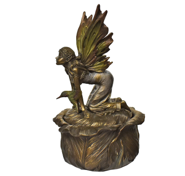 Engelfigur Nr. 6 Bronze-Art mit Vogel Höhe: 19 cm