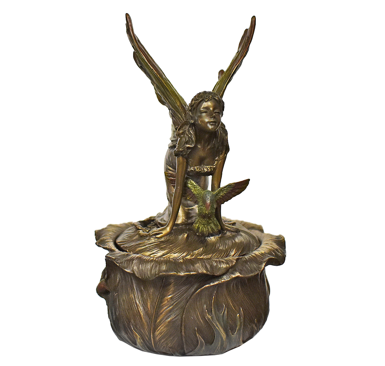 Engelfigur Nr. 6 Bronze-Art mit Vogel Höhe: 19 cm