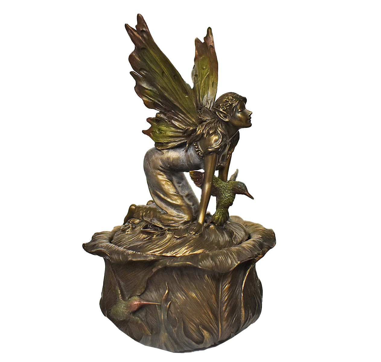 Engelfigur Nr. 6 Bronze-Art mit Vogel Höhe: 19 cm